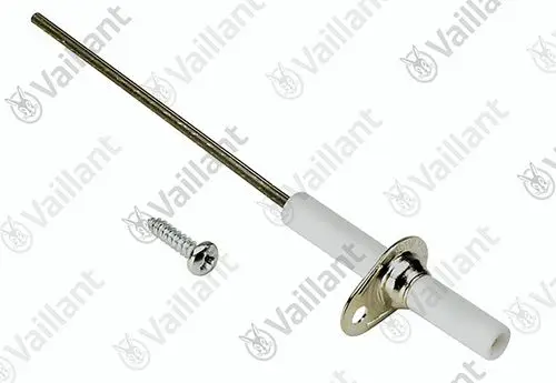 Vaillant Elektrode mit metallischem Kopf und isoliertem Körper, befestigt mit Schraube. Verwendung in Heizungsanlagen zur Überwachung.